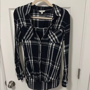 Lucky Brand Navy and White Plaid Long Sleeve Shirt